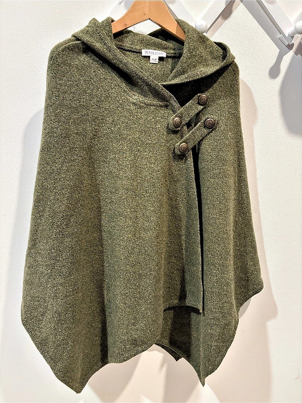 Pendleton Hooded Wool  Poncho Cape in Green Like New, XS/S